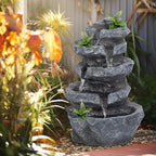 5-Tiered Cascading Rock, 22" High Outdoor Garden Waterfall with LED Lights and Pump, Resin Water Fountain for Garden, Patio, Yard, Deck Decor (22" High 5-Tiers) - Image 2
