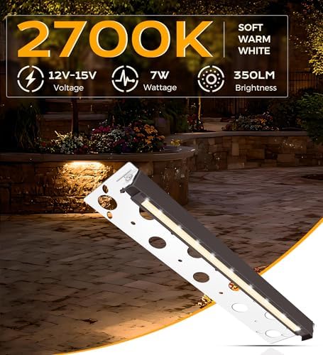 CLOUDY BAY [6 Pack] 12 Inch 12V-15 VAC/DC Low Voltage Hardscape Lighting Paver Light,Retaining Wall Lights Outdoor,IP65 Waterproof, 7W 2700K Soft White,Frost Lens Deck Step Light - Image 2