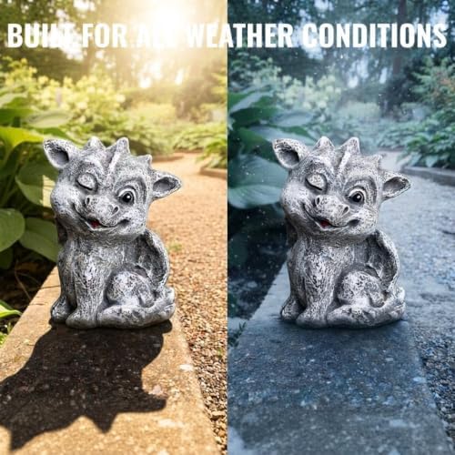 OLOMA Blinking Little Dragon Concrete Statue Outdoor Handcrafted Garden Decor Cement Gargoyle Statue Outdoor Rustic Ornament Fantasy Creature Sculpture Patio Yard Lawn Gothic Garden Decor - Image 7