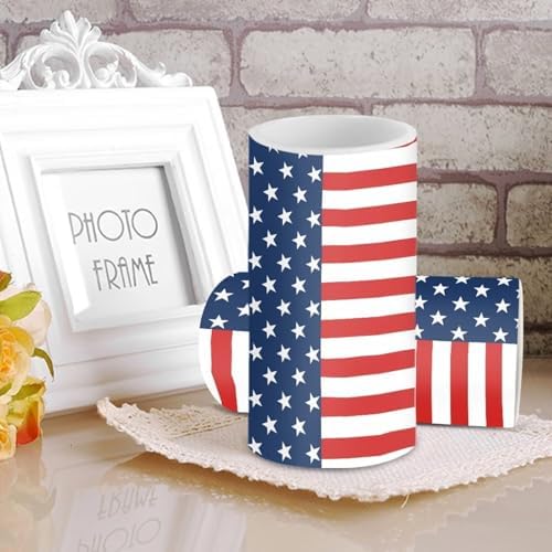 Set of 2 Modern American Flag Flameless Candles with Remote Outdoor Battery Operated Candles with Timer Flickering LED Pillar Lights for 4th of July USA Patriotic Decoration - Image 2