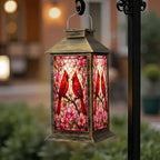 Solar Lantern Outdoor Waterproof Red Cardinals Flowering Branches Stained Glass Art Garden Decor LED Hanging Solar Lights Tabletop Lamp Gifts for Women Mom Outside Yard Patio Porch by DERUINVAIO