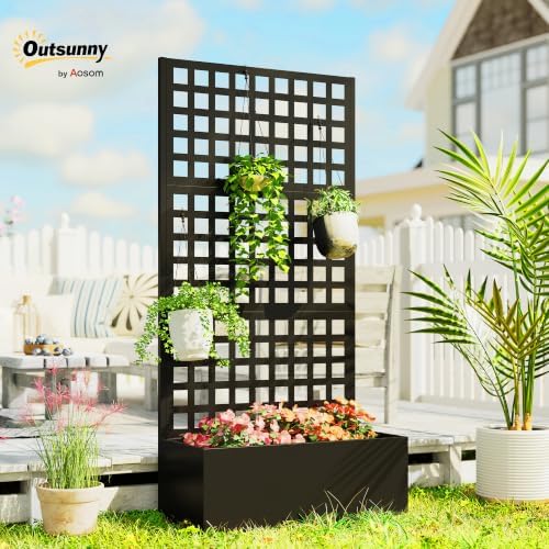 Outsunny Galvanized Raised Garden Bedw/Trellis 35" x 16" x 70" Black - Image 2
