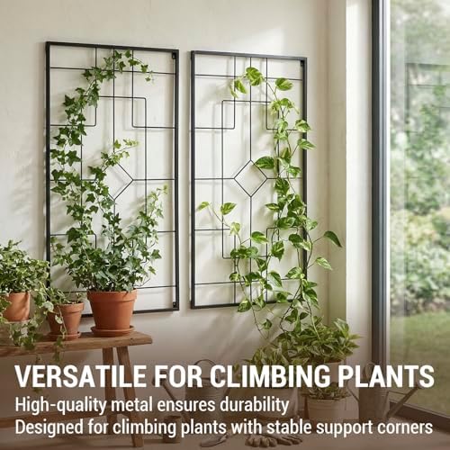 MyGift 3.9 ft Black Metal Wall Garden Trellis, Geometric Plant Support - Image 2