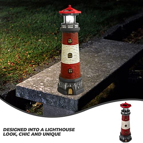 DOITOOL Solar Rotating Lighthouse Outdoor Lantern Garden Decor Resin Street Light - Red - Image 5