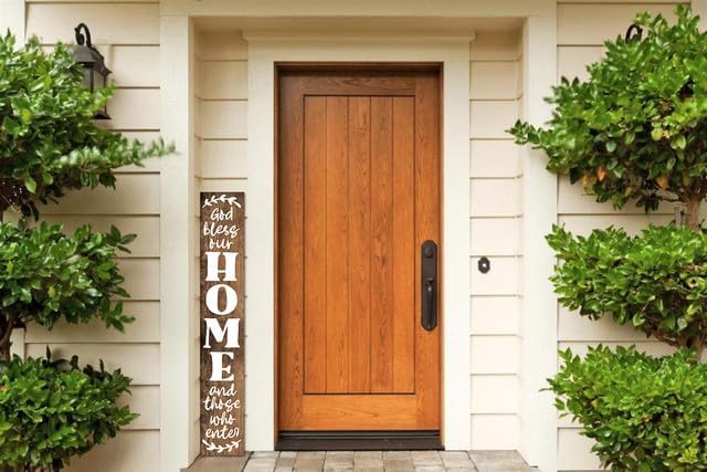 God Bless This Home And All Who Enter Wooden Door Decorations 8"x63" Vertical Welcome Sign for Front Door, Tall Front Porch Decor, Rustic Farmhouse Wood Porch Decorations Outdoor - Image 3