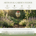 Vintage Ceramic Hummingbird Feeder Garden Stake, 4-Flower Floral Nectar Feeder for Outdoors, Decorative Bird Feeder with Metal Stand for Garden Yard Deck, Rustic Gift for Bird Lovers, D - Image 2