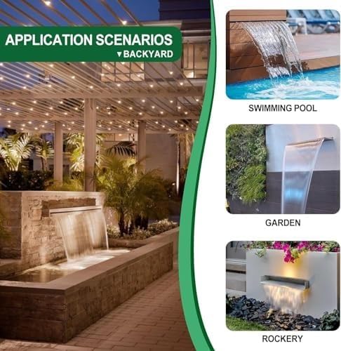 Stainless Steel Outdoor Waterfall Fountain Kit for Garden & Pool Decor - Modern Wall-Mounted Water Feature, Durable & Elegant Design, Perfect for Backyard Relaxation(23.6 inches) - Image 4