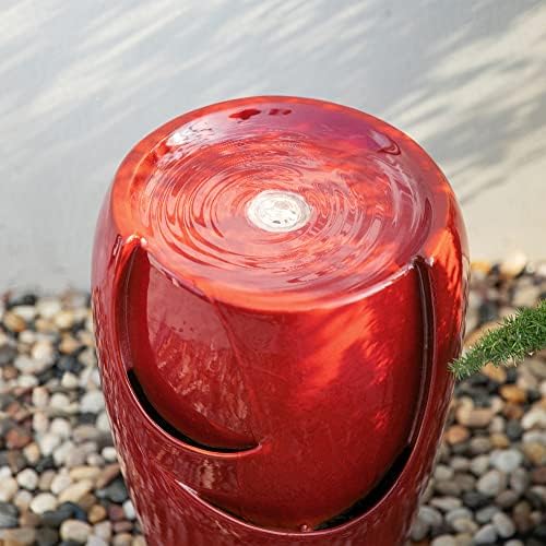 Glitzhome 21.25" H Ceramic Vase Outdoor Water Fountain Tall Patio Garden Water Fountain with LED Light and Submersible Pump Yard Art Decor, Red - Image 5