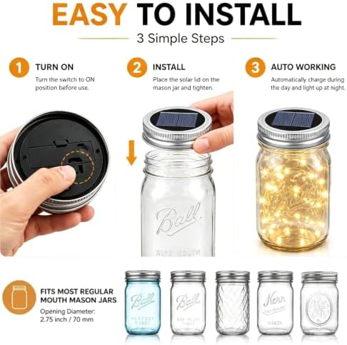 Solar Mason Jar Lid Lights Outdoor 12 Pack, Multicolor Garden Fairy Lights - Image 7