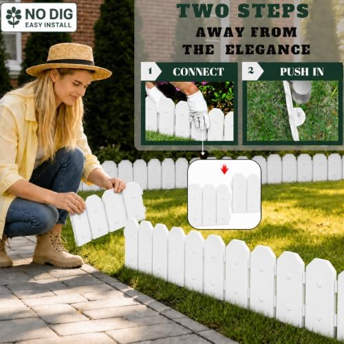 Evelyne Garden Border Edging: Wooden Grain Fence Dog Ear Design - Landscaping Fence Liner Lawn Edge Barrier - Decorative Lawn Landscape Panels Elements -Landscaping Edging (White, 10ft.) - Image 6