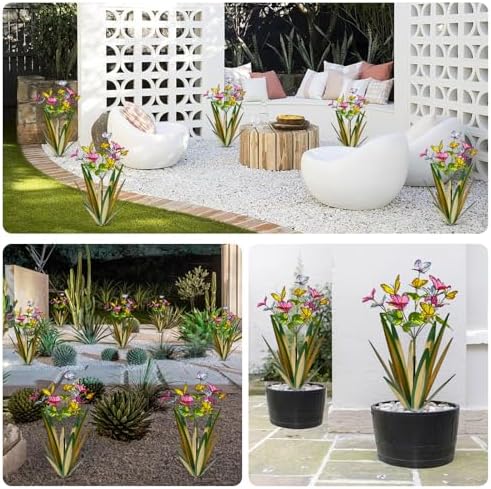 TOMBABY Garden Outdoor Butterfly Enlarge Thickened Wind Resistant Metal Agave Garden Art Metal Plant Country Sculpture Statue Decorations Ornaments Artificial Waterproof Butterflies(Light Green 2pcs) - Image 6