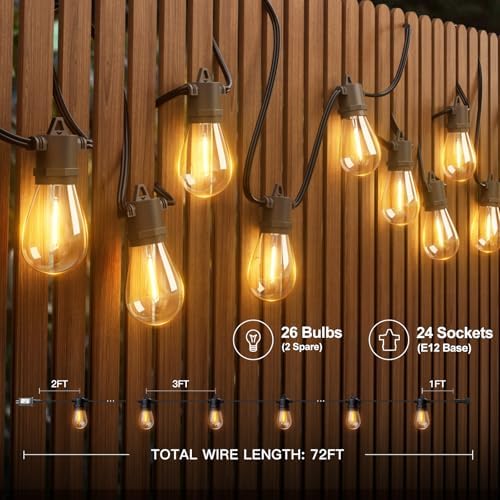 addlon 72FT LED Outdoor String Lights, Waterproof Dimmable Bulbs for Patio - Image 6