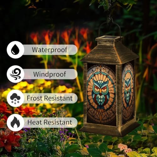 Solar Lantern Stained Glass Owl Wall Art Mid Outdoor Waterproof Garden Hanging Lantern Solar Powered Lighting Outside Solar Light for Patio Yard Camping, Gifts for Women Mom - Image 3