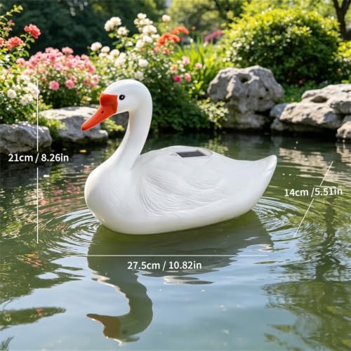 Solar Garden Goose Statue Decoration,Realistic Floating Swan Decor for Ponds & Pools,Lifelike White Duck Pool Float Decoration,Floating LED Solar Pool Lights - Image 2