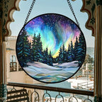 Aurora Landscape Stained Glass Window Hanging Suncatcher Xmas Gifts 9.8" - Image 5