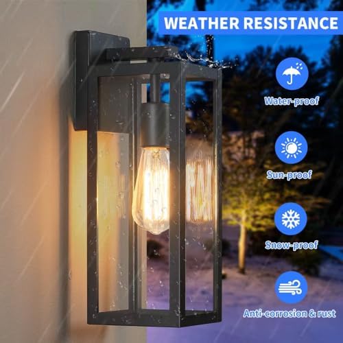 Modern Outdoor Wall Lantern, Weatherproof Exterior Porch Light, Matte Black Light Fixture with Clear Glass, Single E26 Socket Outdoor Wall Sconce for Patio, Front Door, House Decor - Image 5