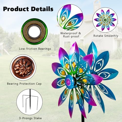 13"Metal Peacock Wind Spinner Outdoor with Stake for Outdoor Decor - Image 5