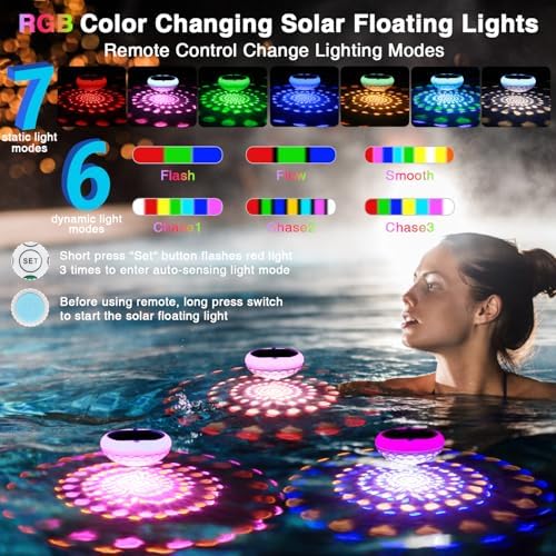 QOLNBY Solar Floating Pool Lights 2 PCS, USB Rechargeable Pool Lights - Image 3