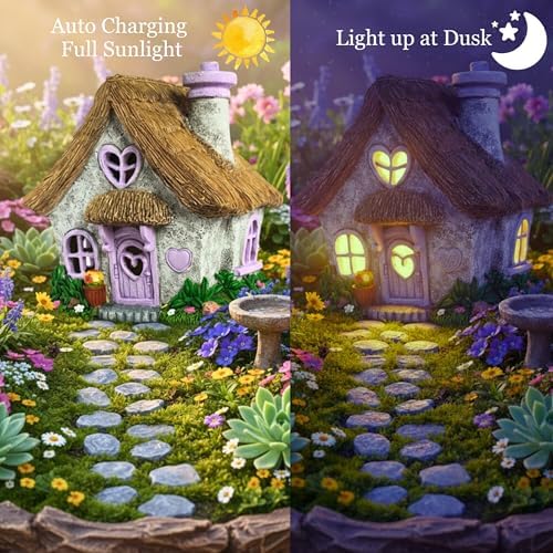 PRETMANNS Solar Fairy House for Outside, Lavender, 7.56" High - Image 6