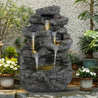 Water Fountain Outdoor, Outdoor 5-Tiered Rock Garden Fountains Waterfalls, All-Weather Resistant Water Fountain with Light, Garden Decor for Lawn, Backyard, Gray - Image 2