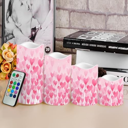 Pink Heart Pattern Flameless Candles with Timer and Color Changing Pillar Candles Battery Operated Tea Light Kitchen Dining House Halloween Decoration - Image 4
