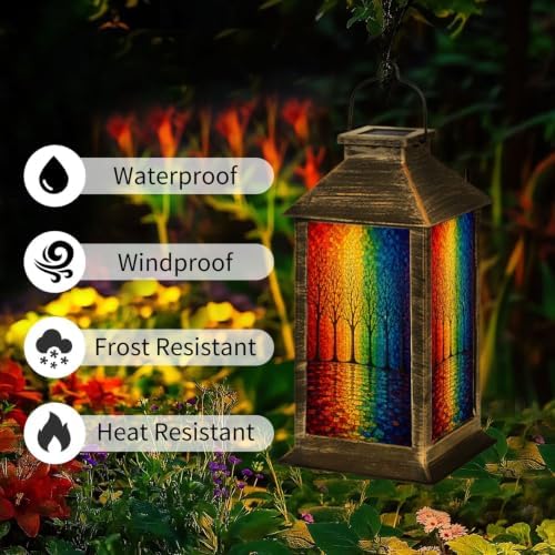 Solar Lantern Colorful Mosaic Forest Vibrant Outdoor Waterproof Garden Hanging Lantern Solar Powered Lighting Outside Solar Light for Patio Yard Camping, Gifts for Women Mom - Image 3