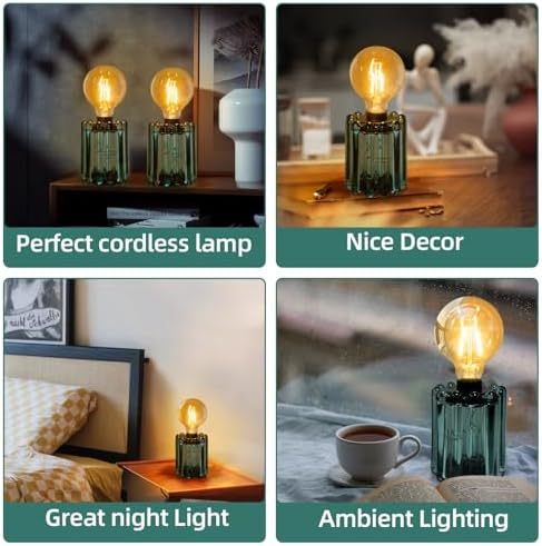 Set of 2 Battery Operated Table Lamp, Battery Powered Cordless Lamp with Timer, Glass Bulb Shape Decorative Lights for Living Room Bedroom Weddings Parties Patio Events Indoors Outdoors（Loden Frost） - Image 2