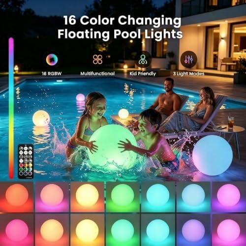 LOFTEK 8-inch Floating Pool Lights, Rechargeable LED Ball Light, Hangable - Image 2