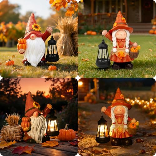 Fall Gnome Decoration Garden Statues with Pumpkin Solar Sunflower Gnomes - Image 6