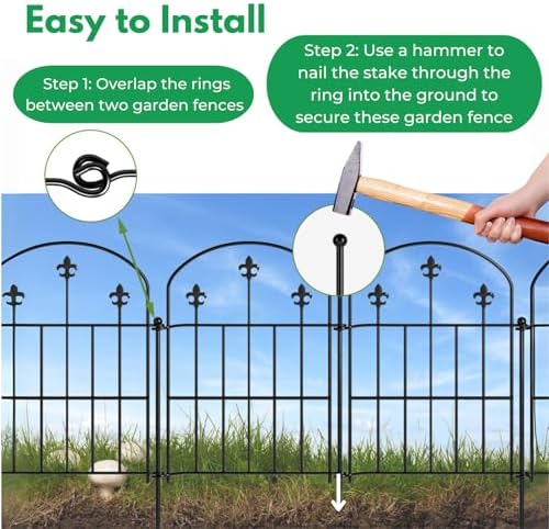 Decorative Garden Fence Border 19 Pack 22in(H) x 20ft(L), Black Rustproof Metal Garden Fencing Animal Barrier for Dogs - Image 3