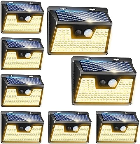 Peasur Solar Lights Outdoor Waterproof [8 Pack/140LED], Warm White Motion Sensor Light Ultra-Bright, 3 Modes Solar Fence Security Lighting for Wall Garden Yard Garage Patio by Peasur