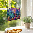 Glowing Coral Garden with Tiny Seahorse Rectangular Stained Glass Suncatcher – Hanging Window Panel with Animal & Nature Scene – Vibrant Glass Art Gift for Wildlife, Fantasy, Nature Lovers gQJxpI - Image 2