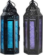YYDS Candlestick Vintage Outdoor Candlestick Decorative Hanging Lantern Glass Metal Candlestick Holders Moroccan Lanterns Candle Holder Candlestick Holder (Color : Purple) - Image 5