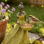 DiliComing Garden Fairy Statue Bird Feeder - 12-Inch Resin Outdoor Fairy Decor, Garden Maiden Statue for Yard, Patio, Lawn, Backyard, Outdoor Statues Gift for Women Garden Lovers(Yellow) - Image 3