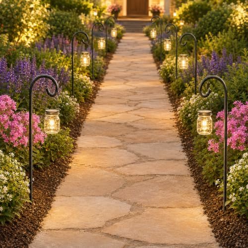 Gtongoko 48 Inch Shepherd Hooks for Outdoor 4 Pack, Adjustable Garden Hooks for Hanging Plants, Lanterns, Solar Lights, Mason Jars & Wedding Decor, Matte Black Decorative Shepherd’s Hooks - Image 2