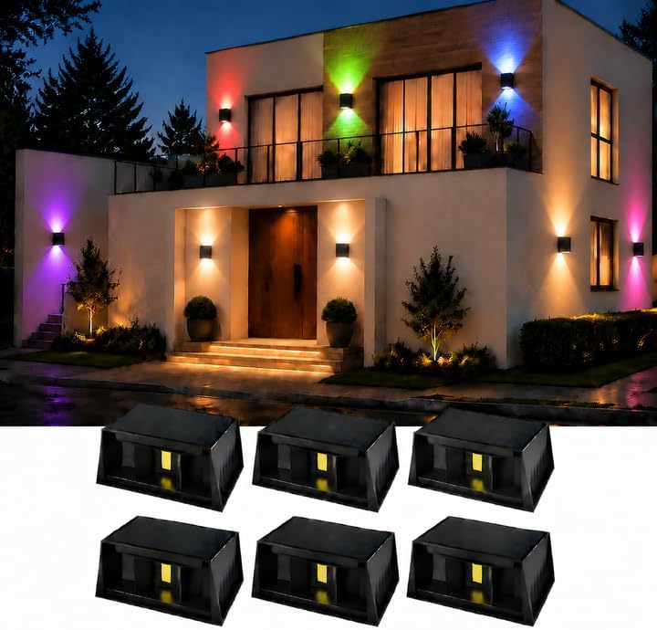 Solar Wall Lights Outdoor Waterproof, RGBW Up and Down Solar Light, 6 Pack by CORESLUX