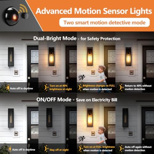 16" Large Motion Sensor Outdoor Wall Lights for House 2-Pack, Black - Image 2