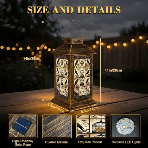 Solar Lantern Outdoor Garden Hanging Lantern Gothic Black Ravens Skulls Golden Roses Ornate Cages Vintage Waterproof Solar Powered Lighting Outside Table Lamp for Patio Deck Yard Camping - Image 2
