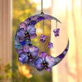 Purple Crescent Moonflowers Acrylic Suncatcher - Faux Stained Glass Indoor Window Hanging Ornament, Outdoor Sun Catcher Panel, Home Decor Gift for Moon Lovers by Unknown