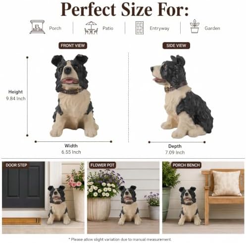 Tuxedo Border Collie Statues Outdoor Decorative, Dog Memorial Statue for Yard Lawn Patio Porch, Garden Pet Grave Marker Figures, - Image 4
