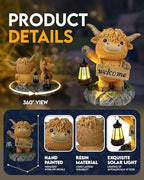 Solar Garden Statue Highland Cow, Whimsical Farm Animal Outdoor Decor with Lantern, Waterproof Resin Garden Yard Patio Gift for Mom Grandma Women - Image 2