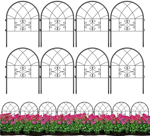 Garvee Decorative Garden Fence Panels 8-Pack, 20"x26" Black Metal Arched Border for Flower Bed Edging, Rustproof No-Dig Animal Barrier for Dogs, Rabbits, Patio & Yard Outdoor Decor by Garvee