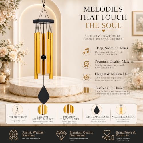 YATSKIA Large Aluminum Wind Chimes for Outside Clearance 24" Gold - Image 2