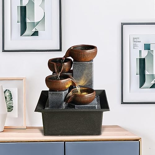 Resin Tabletop Water Fountain with LED Lights, Decorative Indoor & Outdoor Water Feature for Home and Office Decor - Image 2