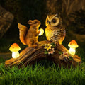Solar Owl Garden Statues Outdoor Decor Resin Owl Squirrel Figurine with Mushroom Lights for Patio Lawn Yard Decorations Christmas Birthday Housewarming Gardening Gifts for Women Mom by WONDHOME