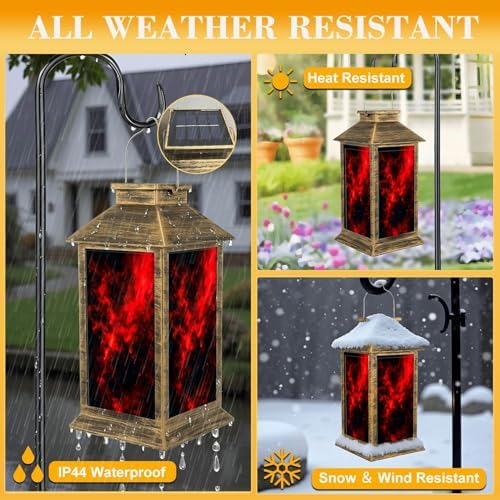 Solar Lantern Outdoor Waterproof Abstract Black Red Acrylic Ink Fantastic Chaotic Swirling Patterns Garden Decor LED Solar Lights Hanging/Tabletop Lamp Gifts for Women Mom for Outside Yard Patio - Image 3