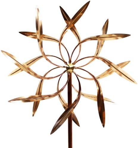 Kinetic Copper Wind Sculpture, Dual Spinner Dancing Willow Leaves by StanwoodWindSculpture