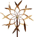 Kinetic Copper Wind Sculpture, Dual Spinner Dancing Willow Leaves by StanwoodWindSculpture