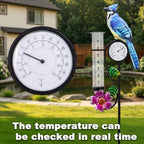 Rain Gauge 39in Metal Bluebird Garden Stake with Thermometer Decor - Image 3