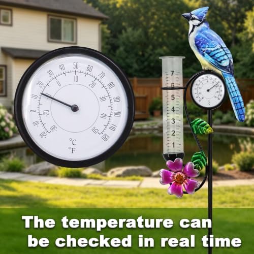 Rain Gauge 39in Metal Bluebird Garden Stake with Thermometer Decor - Image 3